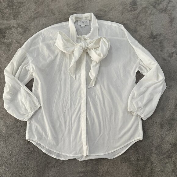 Mare Mare x Anthropologie White Poplin Button Down Bow Front Shirt MEDIUM Blouse - Picture 1 of 10